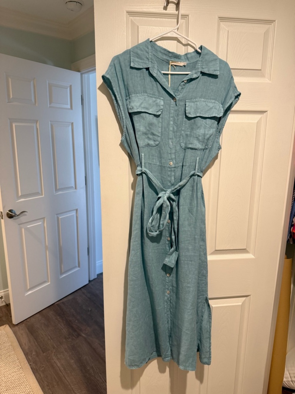Light Blue Midi Shirt Dress with Tie Waist